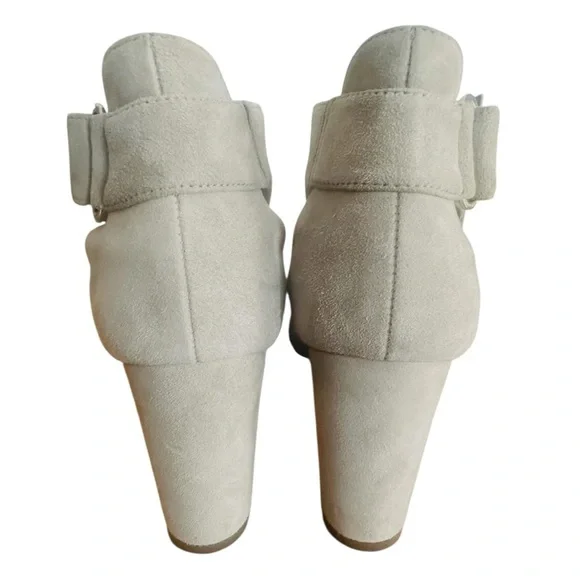 Stuart Weitzman Adjustable Taupe Gray Suede Open Toe Heeled Booties Size 8.5M - Picture 6 of 9